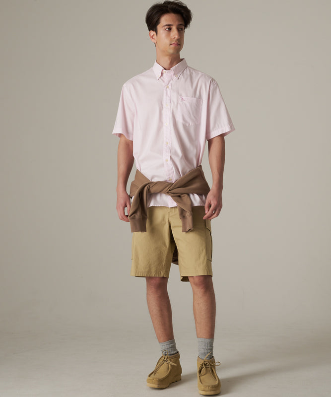 ストライプ 刺繍 ブロード半袖シャツ/STRIPE EMB SS BD SHIRT