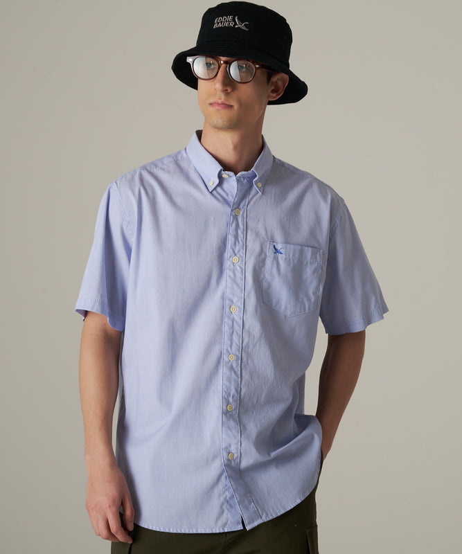 ストライプ 刺繍 ブロード半袖シャツ/STRIPE EMB SS BD SHIRT