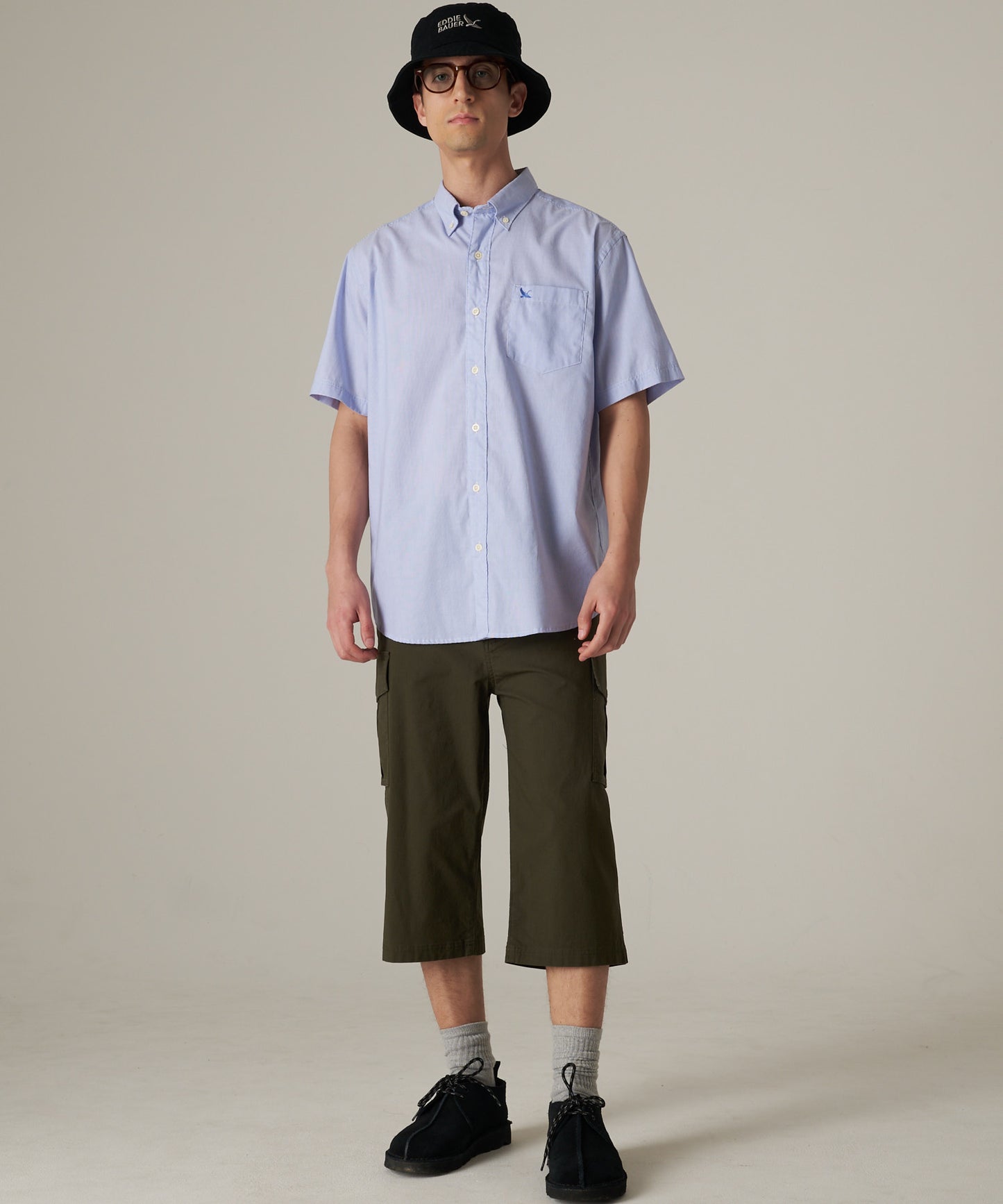 ストライプ 刺繍 ブロード半袖シャツ/STRIPE EMB SS BD SHIRT