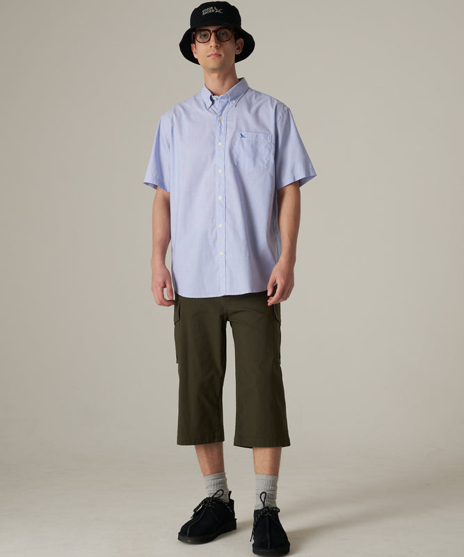 ストライプ 刺繍 ブロード半袖シャツ/STRIPE EMB SS BD SHIRT