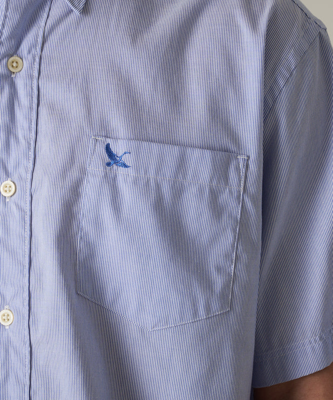 ストライプ 刺繍 ブロード半袖シャツ/STRIPE EMB SS BD SHIRT