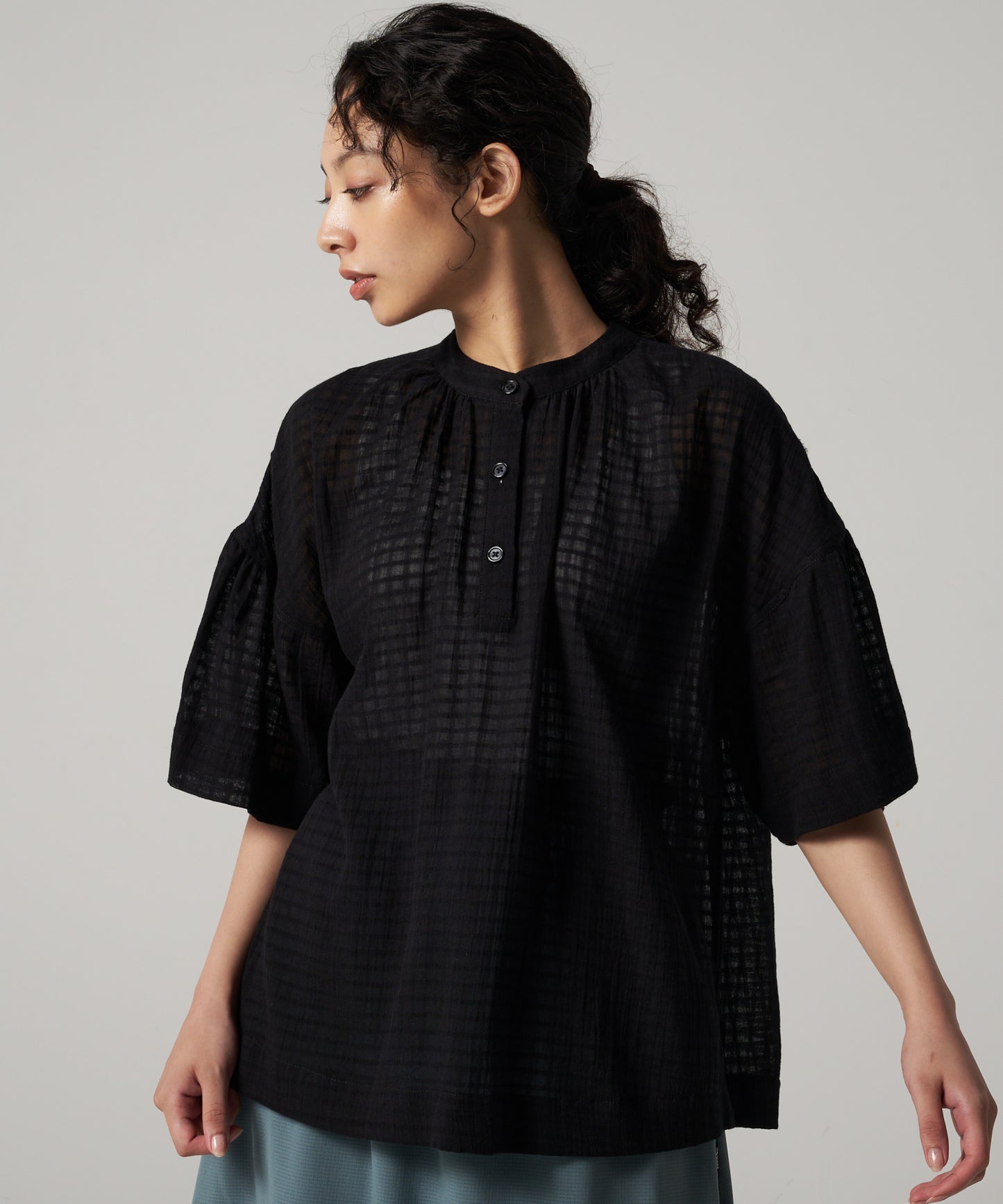 プレイド シアーブラウス/PLAID SHEER BLOUSE