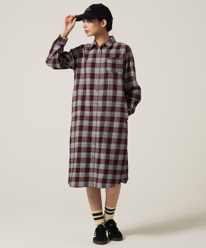 プレイド ツイル 長袖シャツワンピース/LS PLAID TWILL SHIRT DRESS