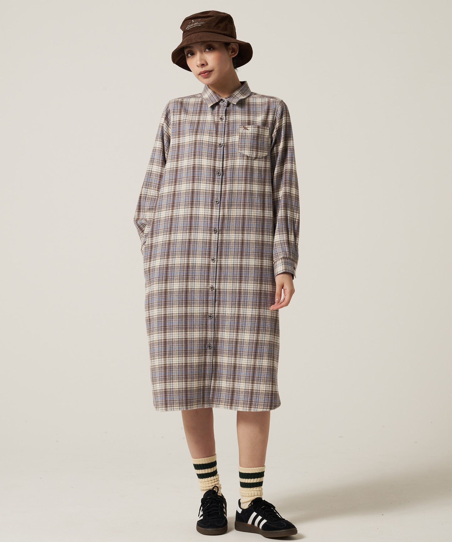 プレイド ツイル 長袖シャツワンピース/LS PLAID TWILL SHIRT DRESS
