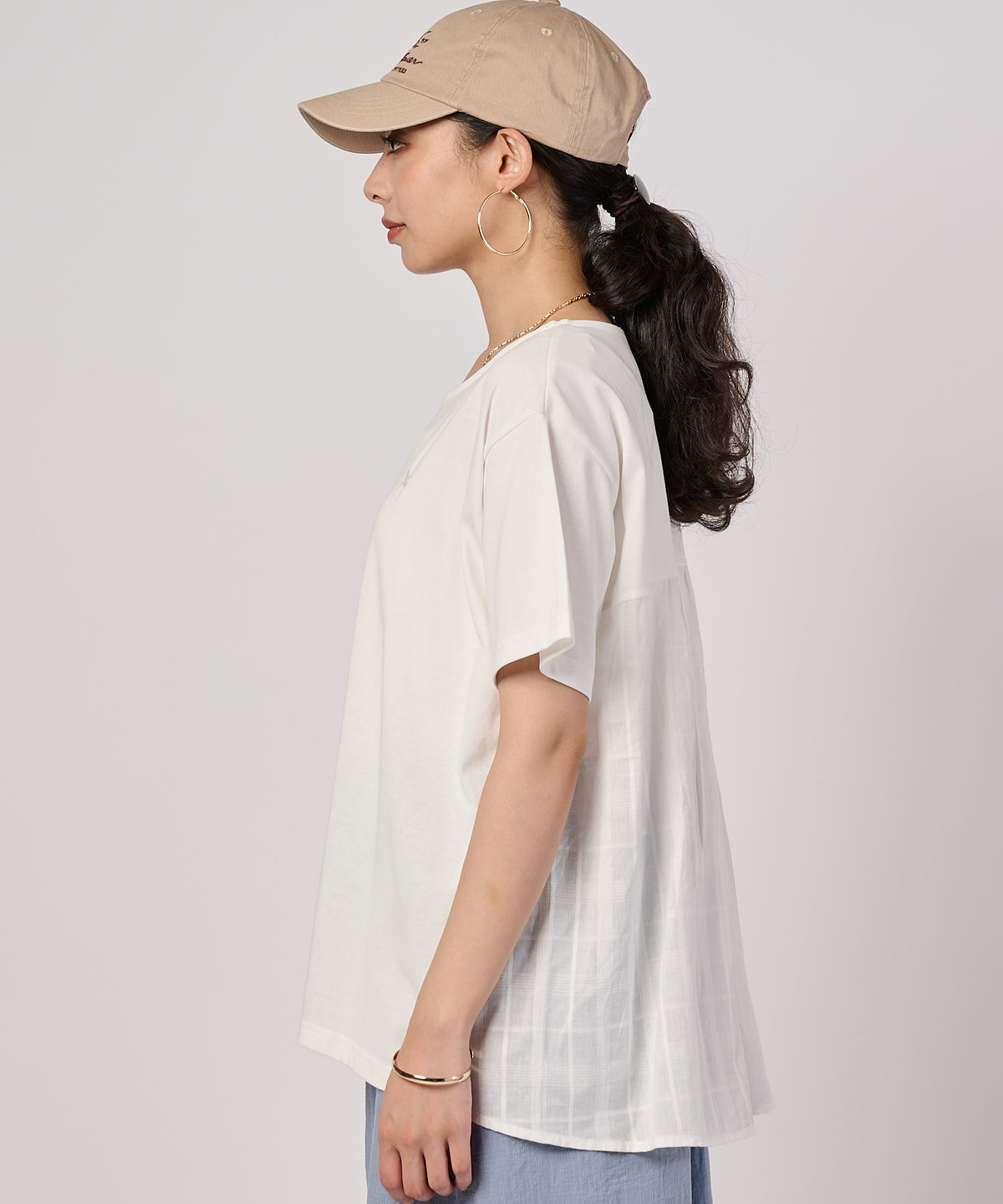 チェックドッキング 半袖トップス/CHECK DOCKING CUT TOP