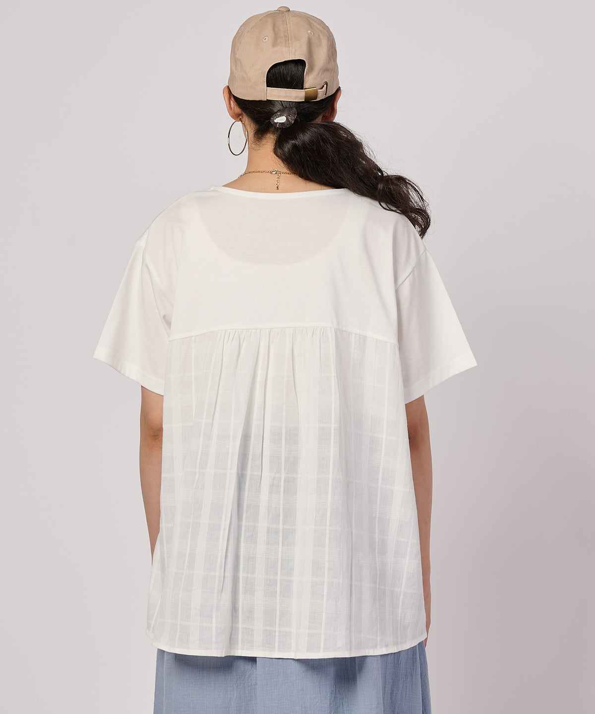 チェックドッキング 半袖トップス/CHECK DOCKING CUT TOP
