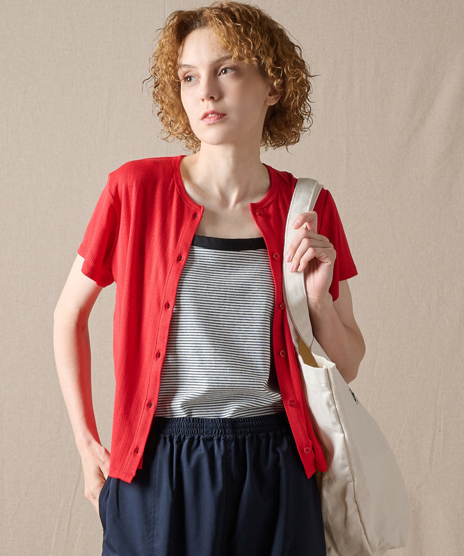 ピン ジャガード 半袖オープントップス/PIN JACQUARD SS OPEN TOP