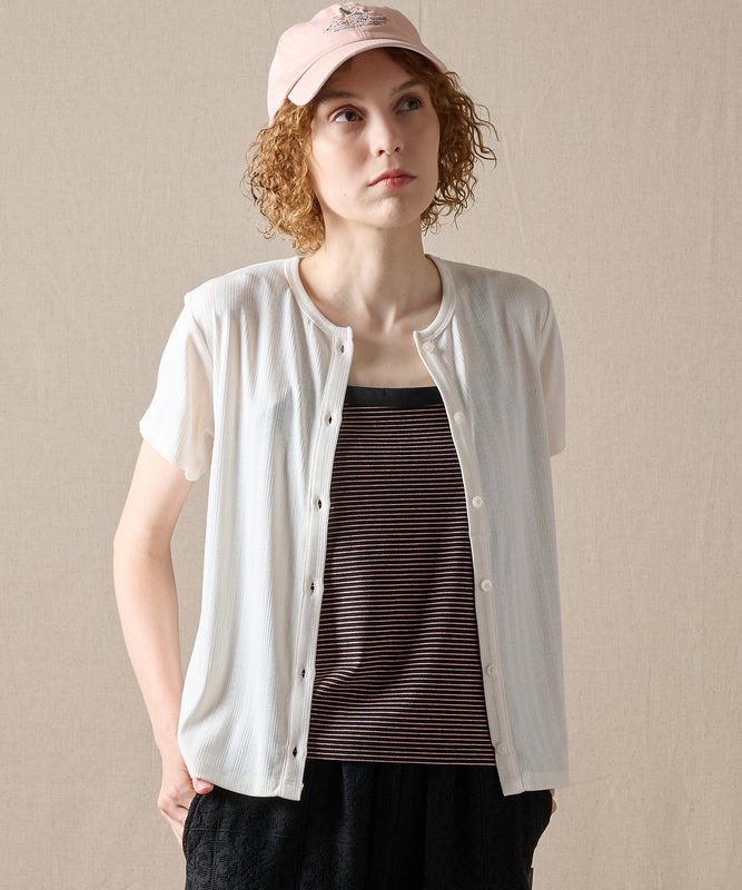 ピン ジャガード 半袖オープントップス/PIN JACQUARD SS OPEN TOP