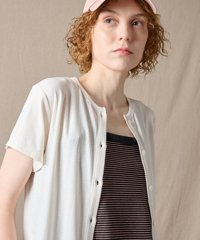 ピン ジャガード 半袖オープントップス/PIN JACQUARD SS OPEN TOP