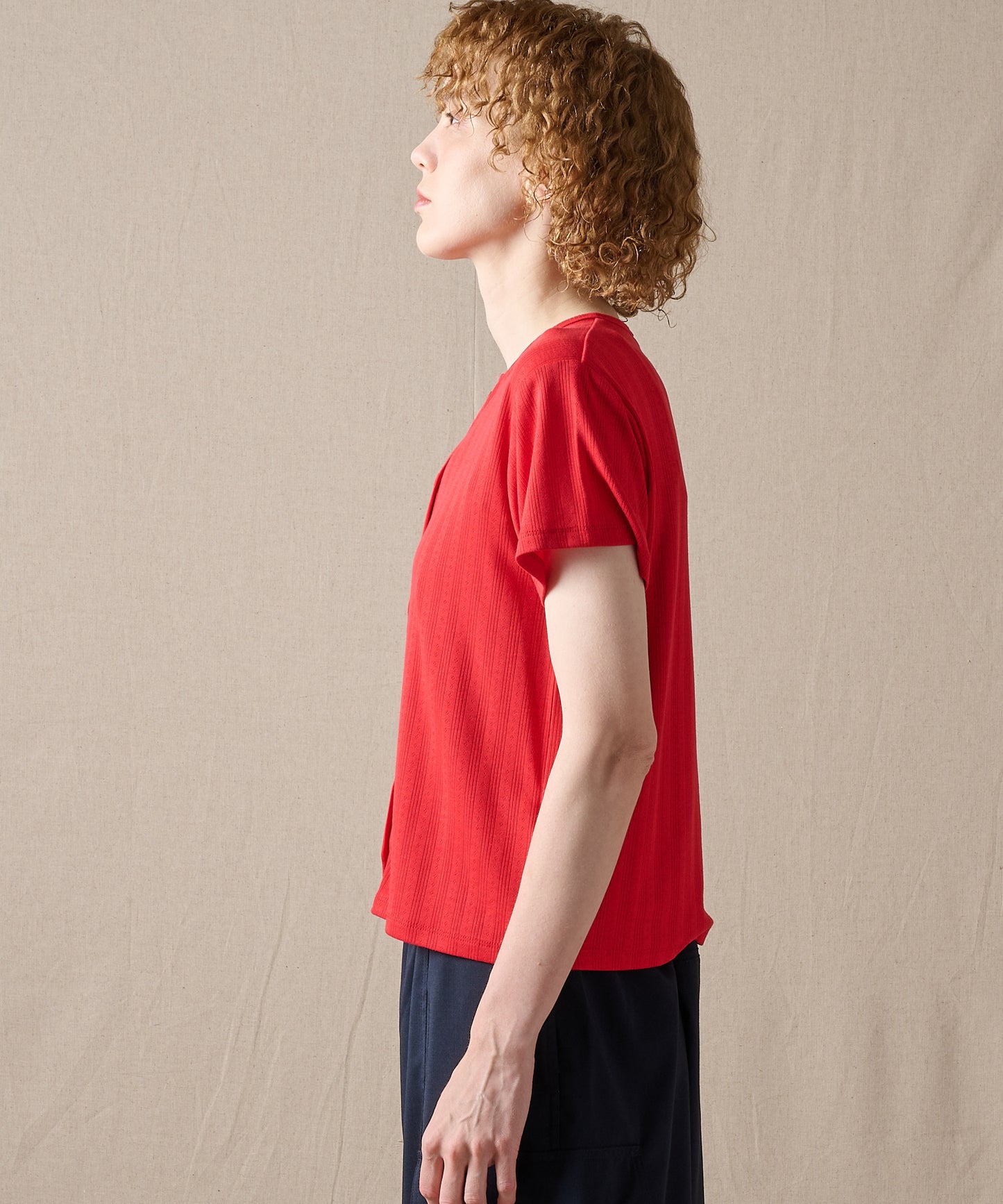 ピン ジャガード 半袖オープントップス/PIN JACQUARD SS OPEN TOP