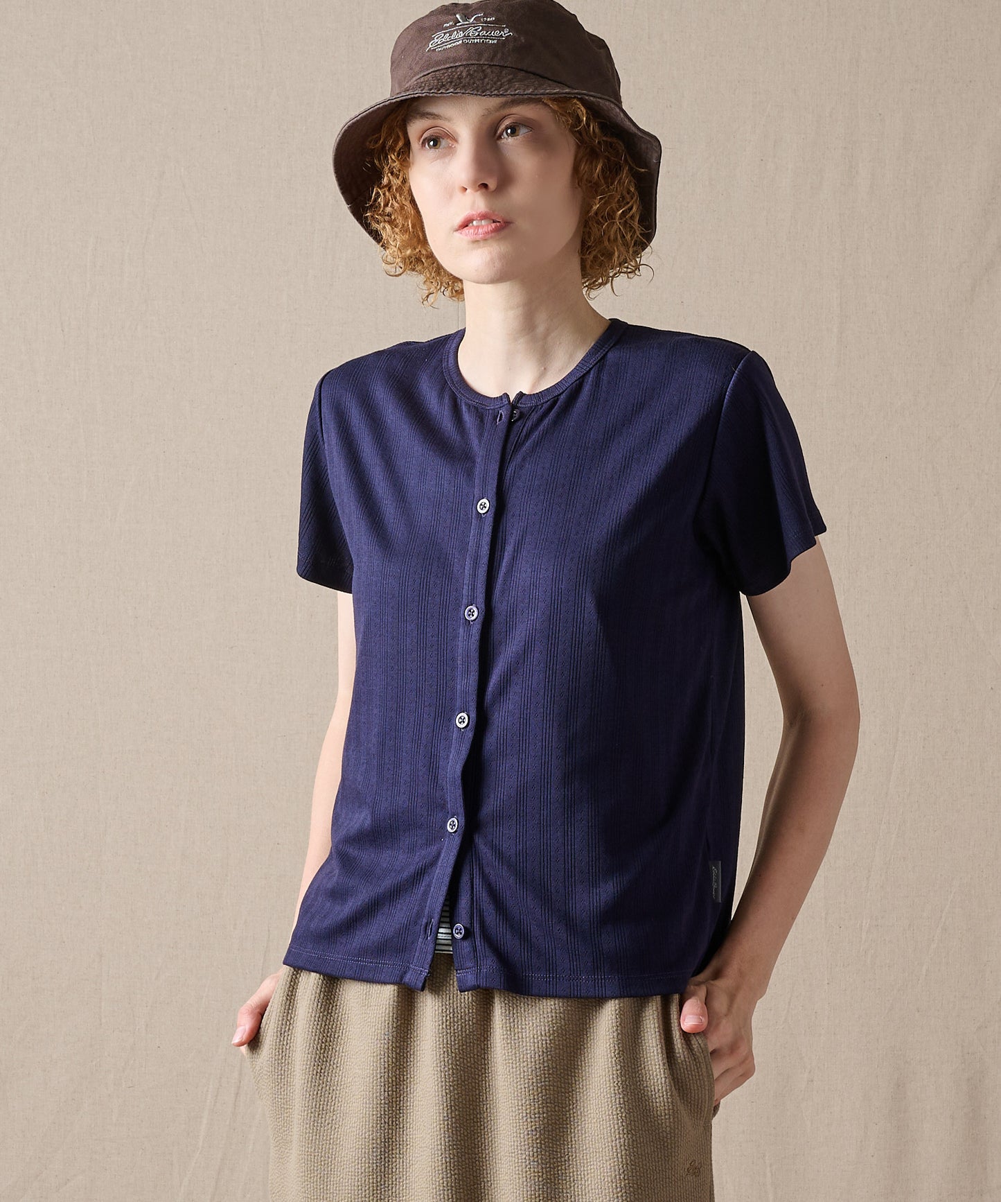 ピン ジャガード 半袖オープントップス/PIN JACQUARD SS OPEN TOP