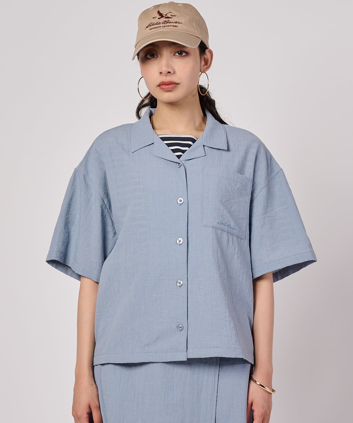 クレープオープンカラー 半袖ブラウス/CREPE OPEN COLLAR SS BLOUSE