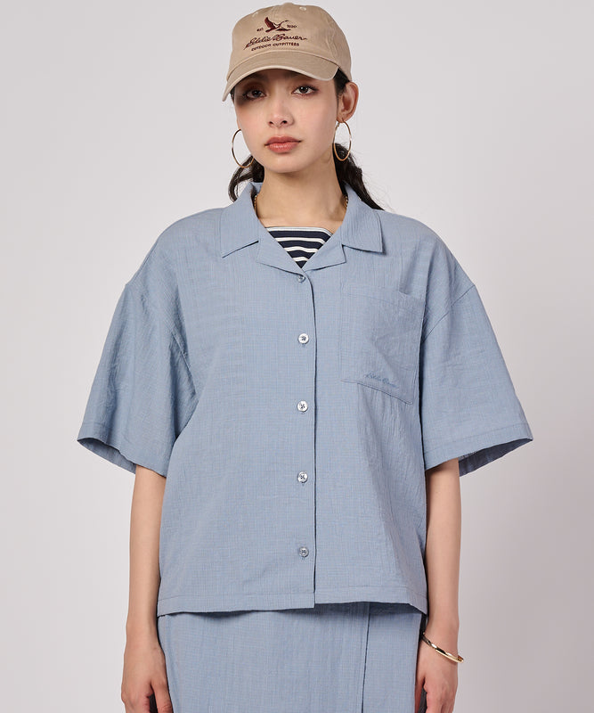 クレープオープンカラー 半袖ブラウス/CREPE OPEN COLLAR SS BLOUSE