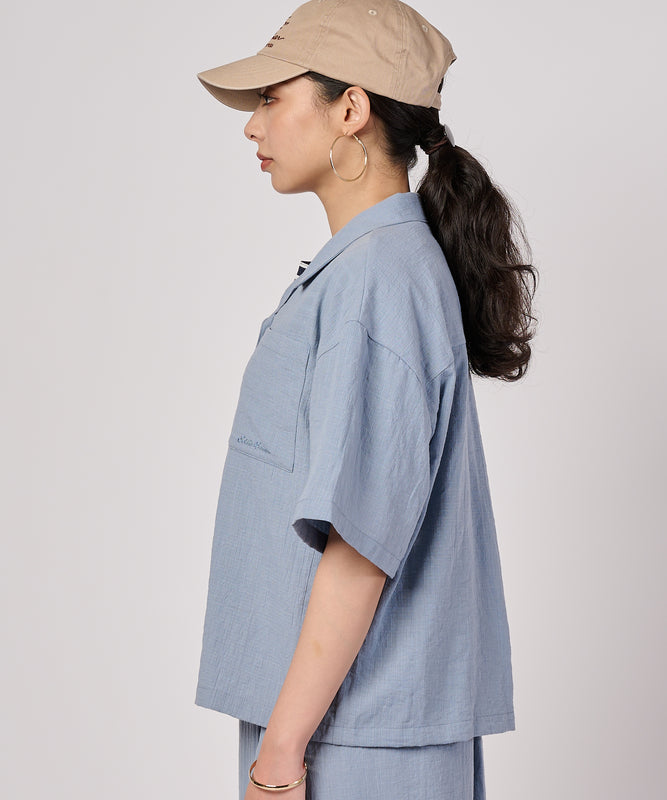 クレープオープンカラー 半袖ブラウス/CREPE OPEN COLLAR SS BLOUSE