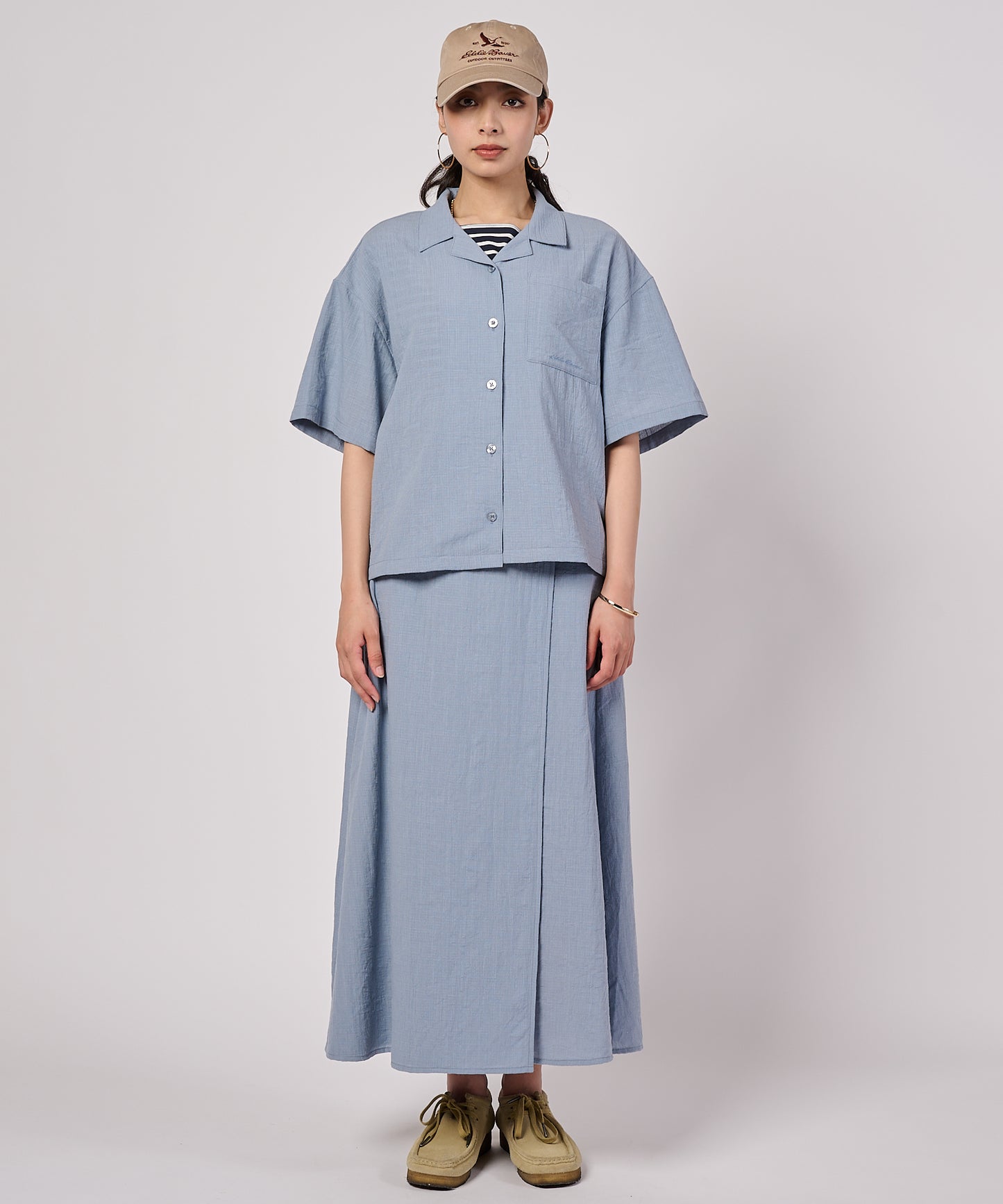 クレープオープンカラー 半袖ブラウス/CREPE OPEN COLLAR SS BLOUSE