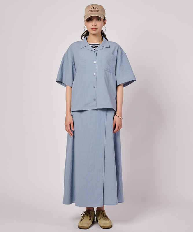 クレープオープンカラー 半袖ブラウス/CREPE OPEN COLLAR SS BLOUSE