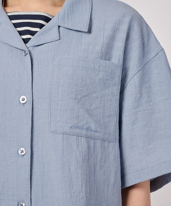 クレープオープンカラー 半袖ブラウス/CREPE OPEN COLLAR SS BLOUSE