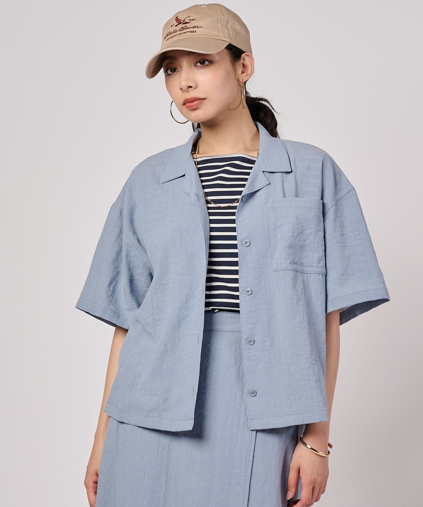 クレープオープンカラー 半袖ブラウス/CREPE OPEN COLLAR SS BLOUSE