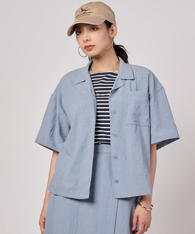 クレープオープンカラー 半袖ブラウス/CREPE OPEN COLLAR SS BLOUSE