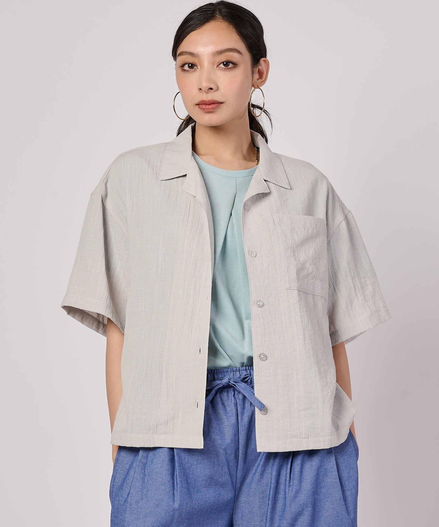 クレープオープンカラー 半袖ブラウス/CREPE OPEN COLLAR SS BLOUSE