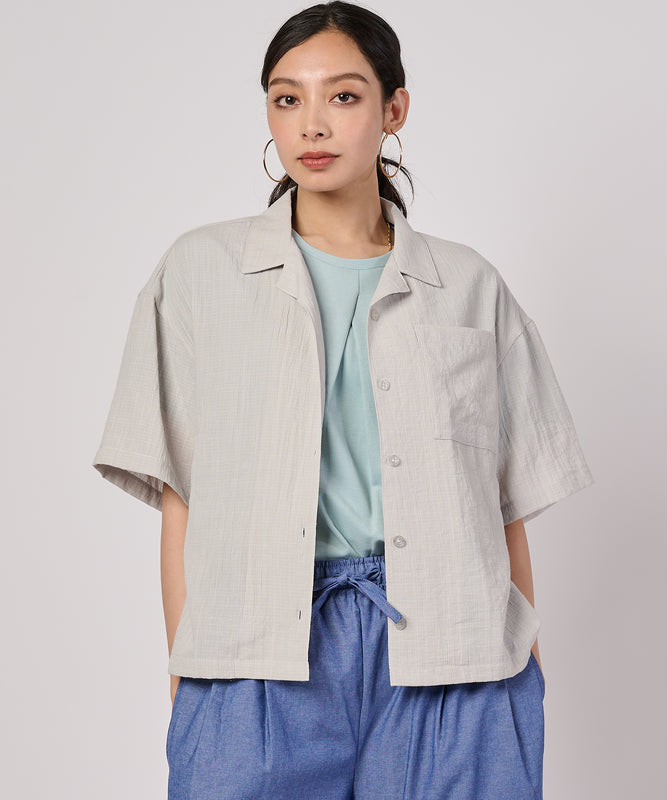 クレープオープンカラー 半袖ブラウス/CREPE OPEN COLLAR SS BLOUSE