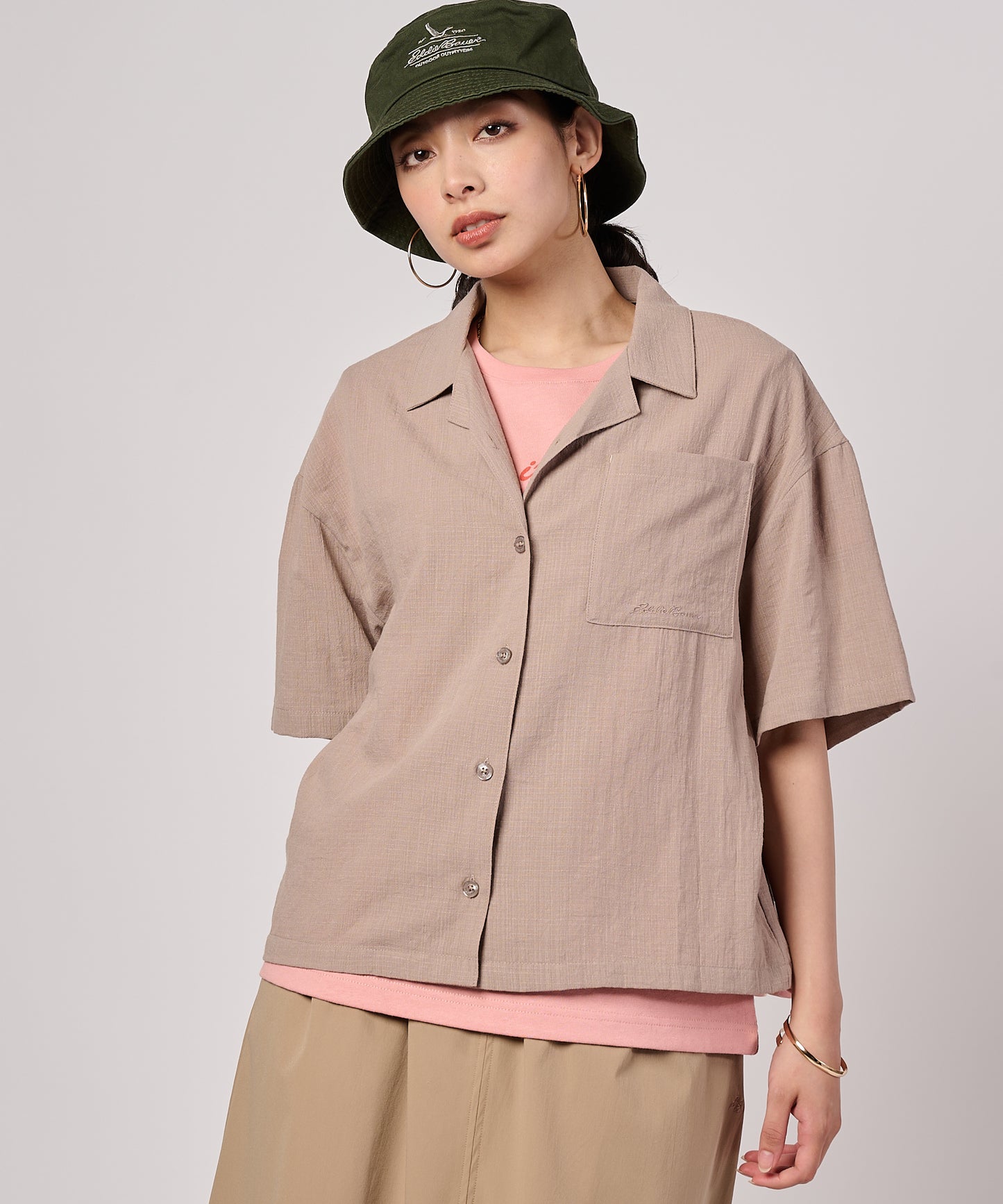 クレープオープンカラー 半袖ブラウス/CREPE OPEN COLLAR SS BLOUSE