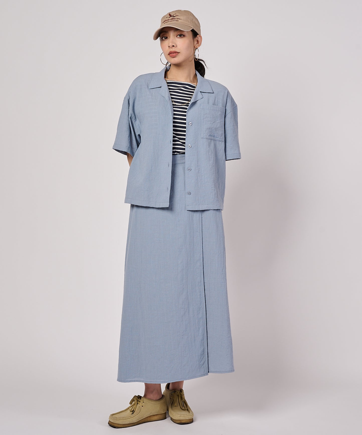 クレープオープンカラー 半袖ブラウス/CREPE OPEN COLLAR SS BLOUSE