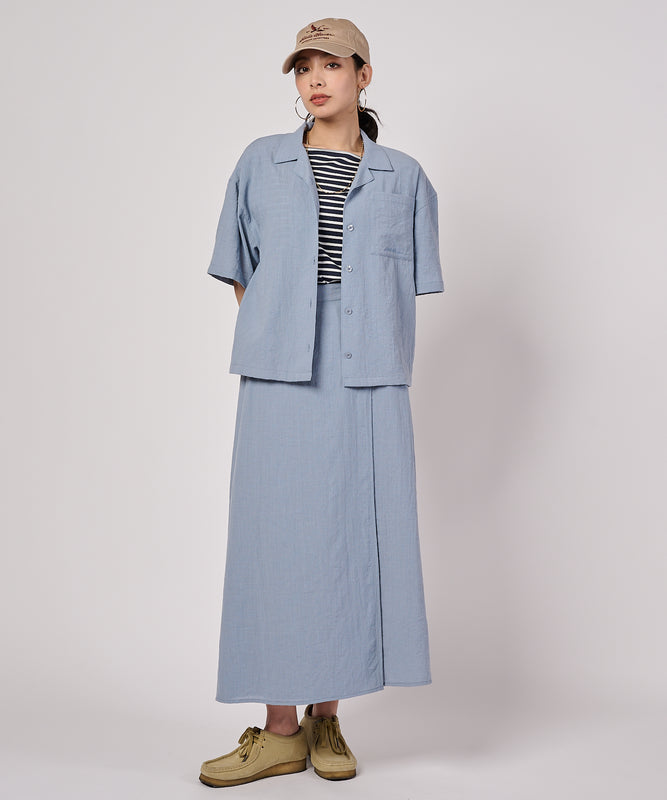クレープオープンカラー 半袖ブラウス/CREPE OPEN COLLAR SS BLOUSE