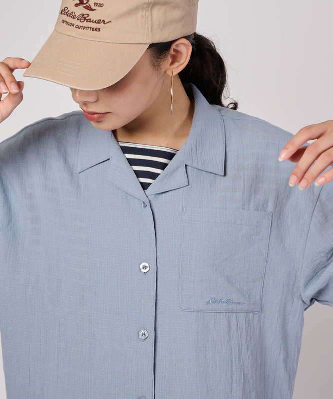 クレープオープンカラー 半袖ブラウス/CREPE OPEN COLLAR SS BLOUSE
