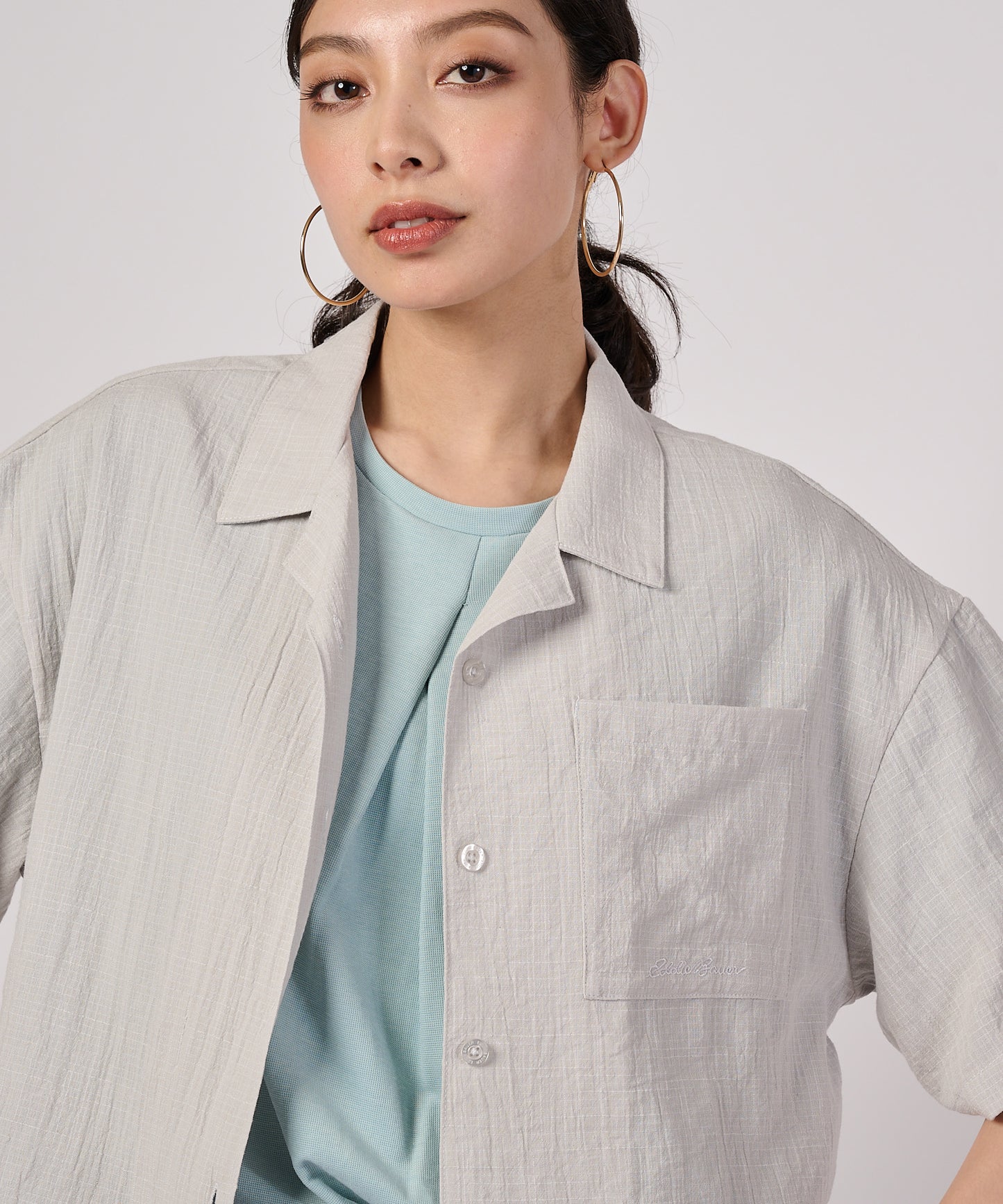 クレープオープンカラー 半袖ブラウス/CREPE OPEN COLLAR SS BLOUSE