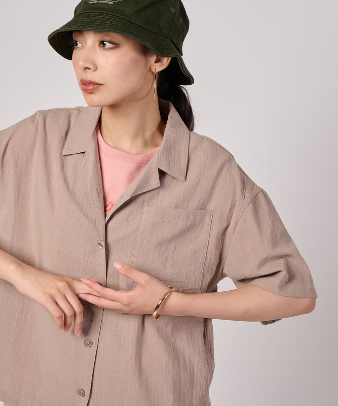 クレープオープンカラー 半袖ブラウス/CREPE OPEN COLLAR SS BLOUSE