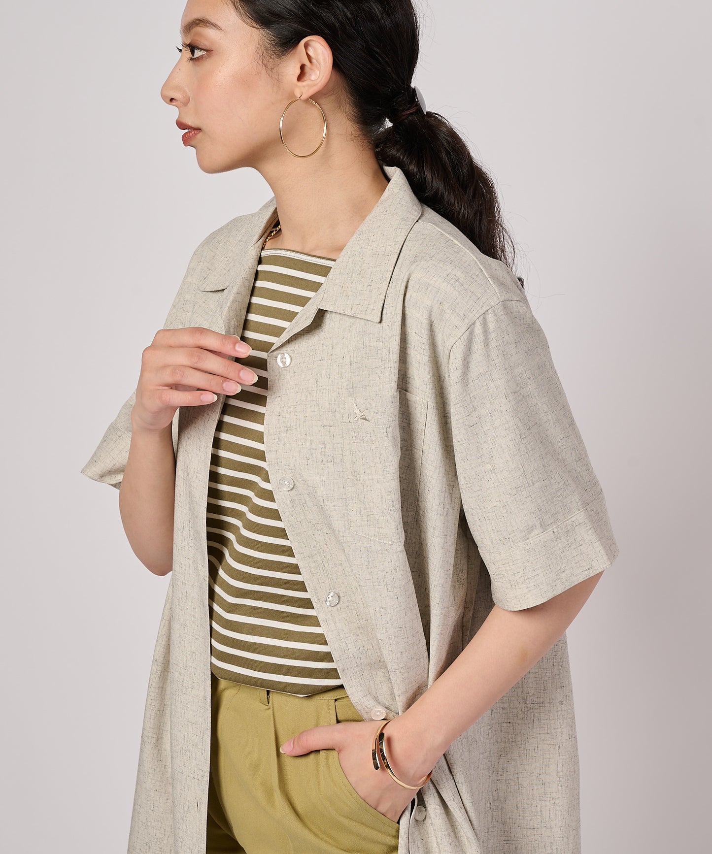 リネンライク半袖オープンシャツワンピース/LINEN LIKE SS OPEN SHIRT DRESS