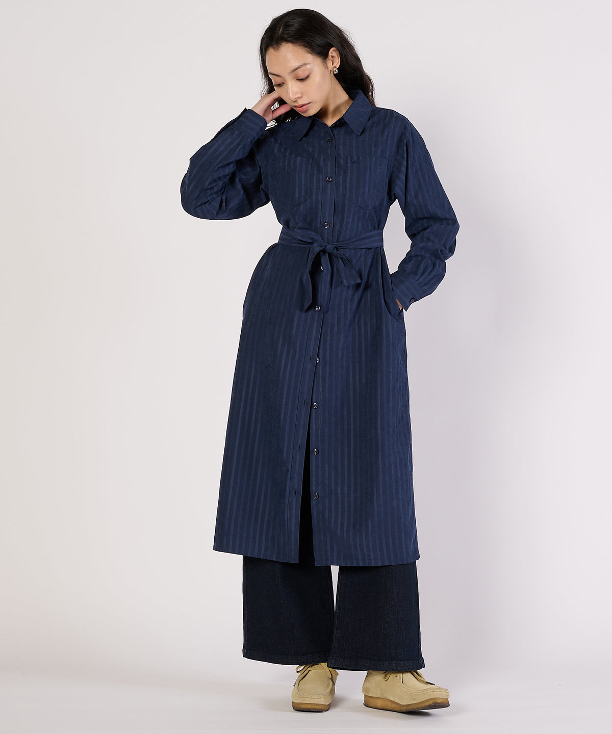 ヘリンボーンライクシャツワンピース/HERRINGBONE LIKE SHIRT DRESS