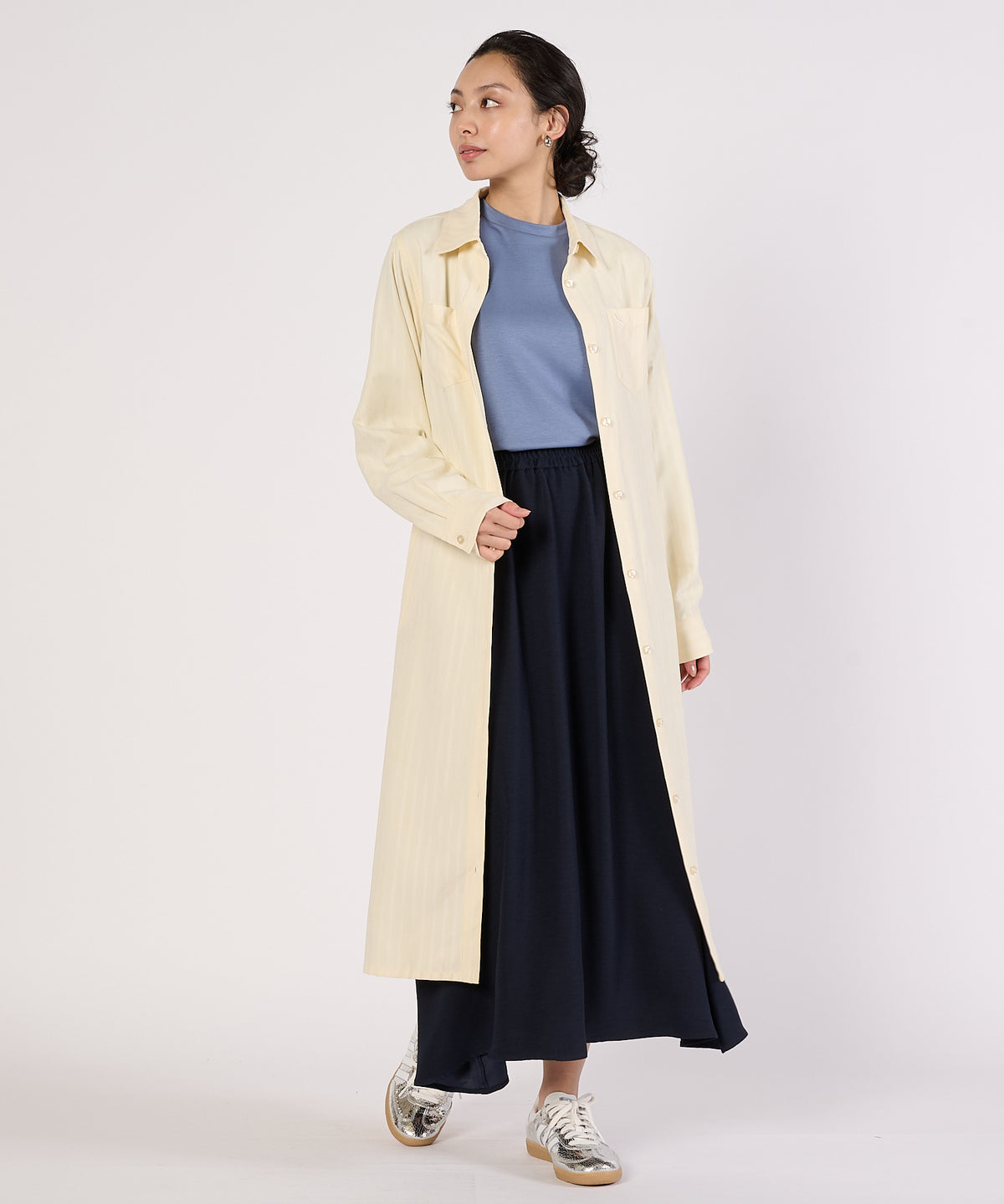 ヘリンボーンライクシャツワンピース/HERRINGBONE LIKE SHIRT DRESS