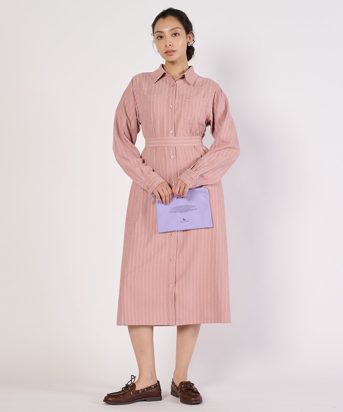 ヘリンボーンライクシャツワンピース/HERRINGBONE LIKE SHIRT DRESS