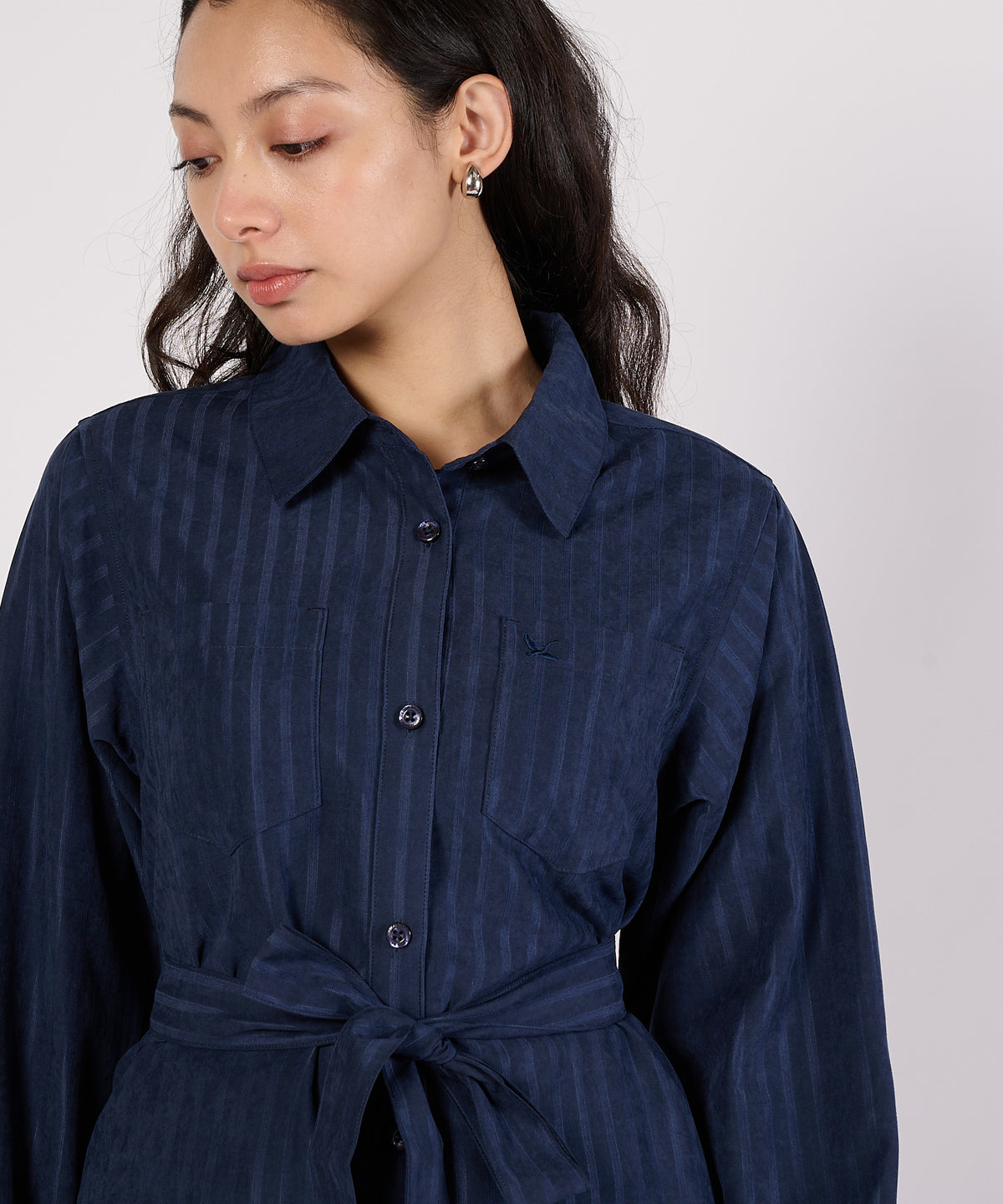 ヘリンボーンライクシャツワンピース/HERRINGBONE LIKE SHIRT DRESS