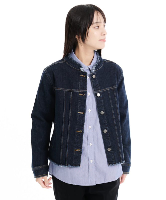 カラーレス デニムジャケット/COLLARLESS DENIM JKT