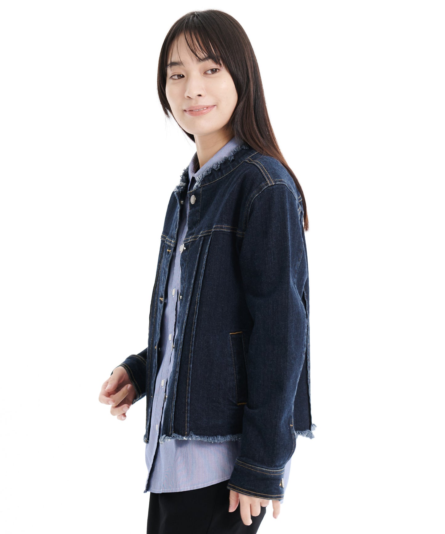 【TIME SALE】 カラーレス デニムジャケット/COLLARLESS DENIM JKT