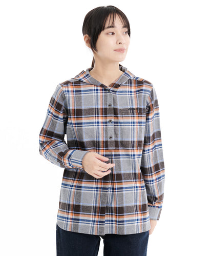 コットンフランネル フード付シャツ/COTTON FLANNEL HOODED SHIRT