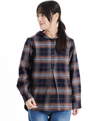 コットンフランネル フード付シャツ/COTTON FLANNEL HOODED SHIRT