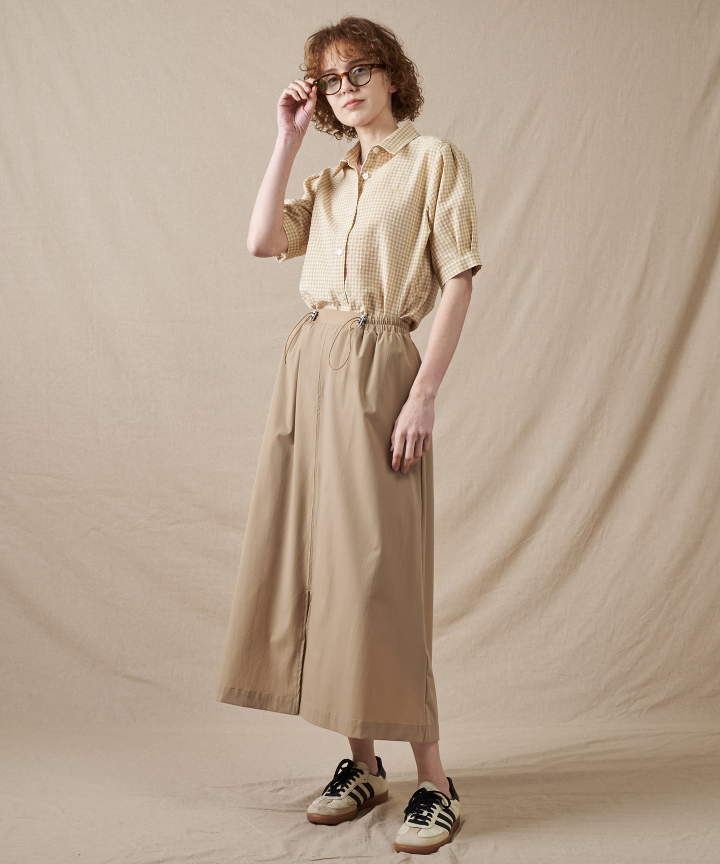 コーテッド ドローストリング スカート/COATED DRAWSTRING SKIRT