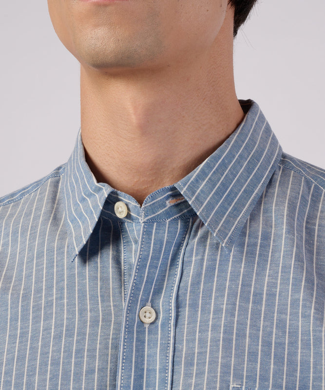 コットンリネン 長袖 ストライプシャツ/LS COTTON/LINEN STRIPE SHIRT