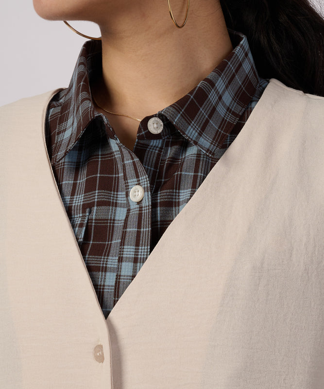 セリーン ドレープ カラーレスブラウス/SERENE DRAPE COLLARLESS BLOUSE
