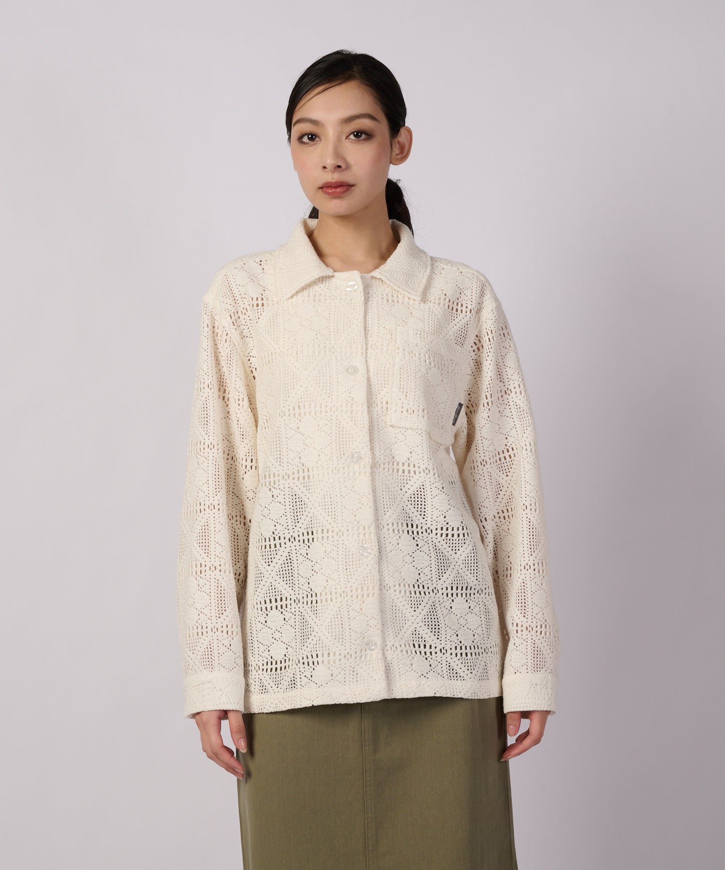 フローイ レース 長袖シャツ/FLOWY LACE LS SHIRT