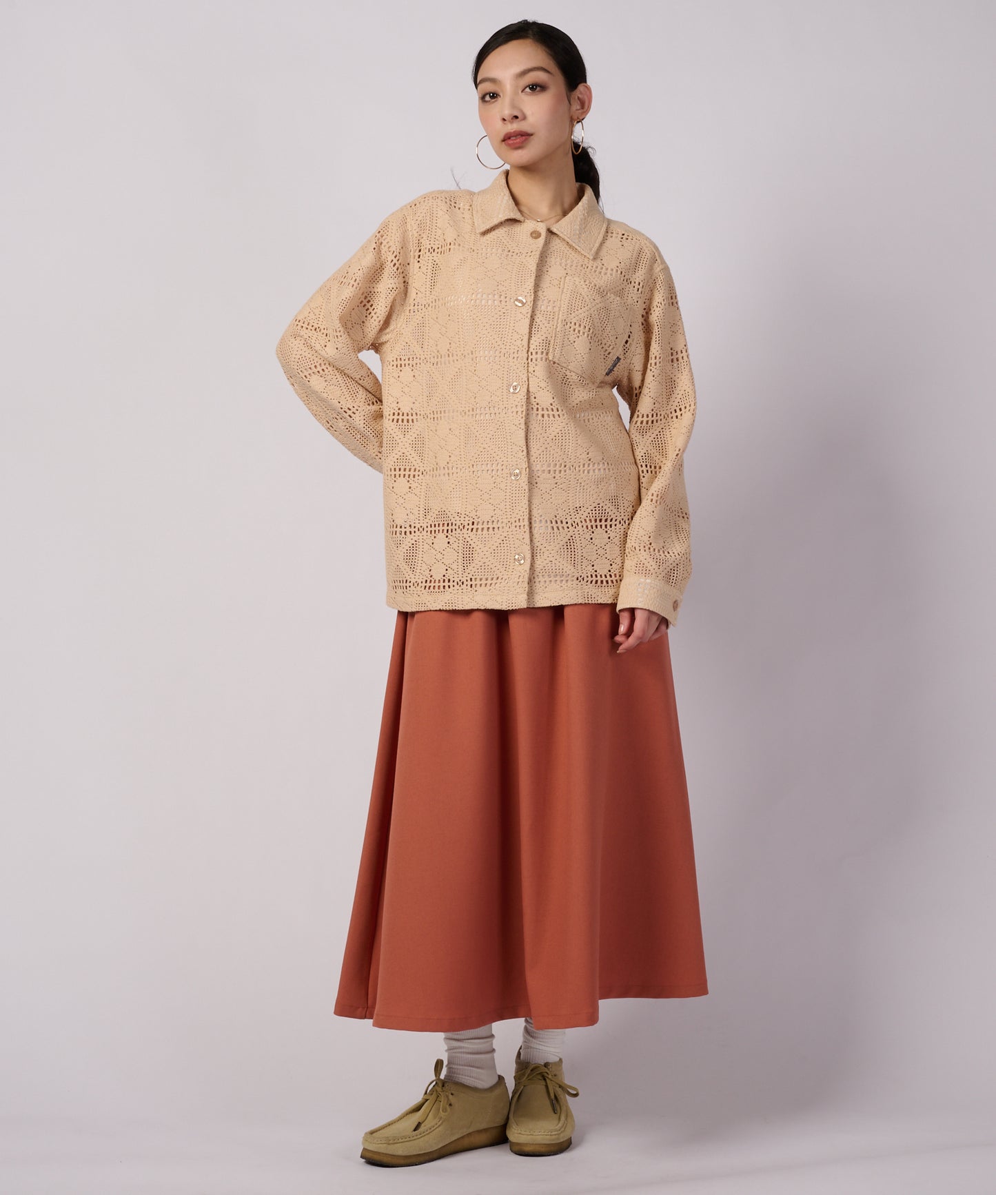 フローイ レース 長袖シャツ/FLOWY LACE LS SHIRT