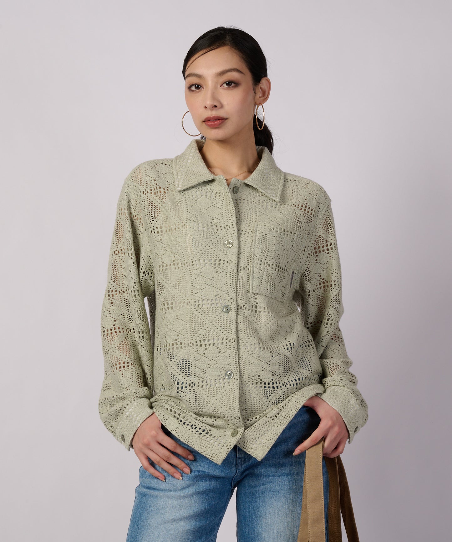 フローイ レース 長袖シャツ/FLOWY LACE LS SHIRT