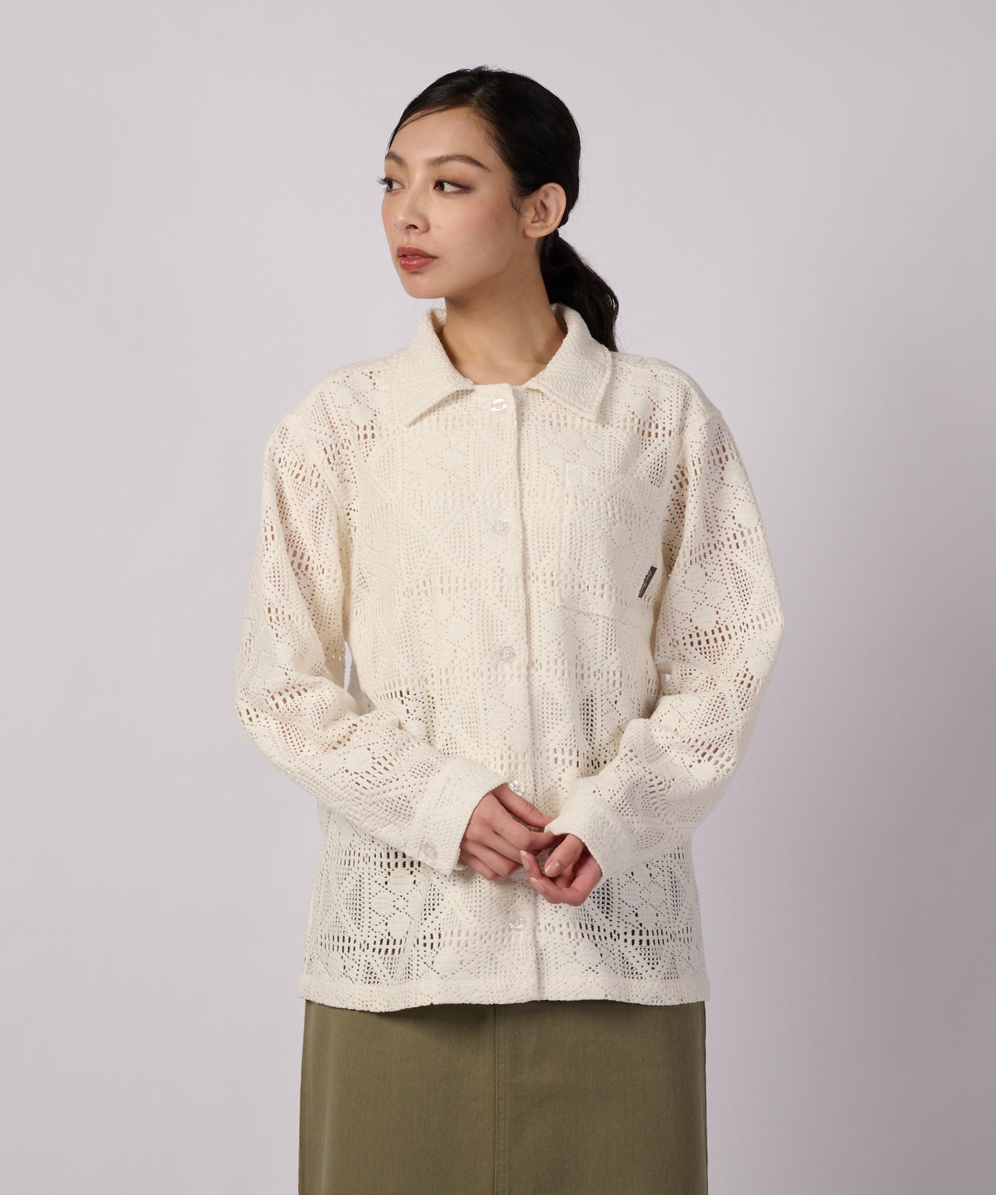 フローイ レース 長袖シャツ/FLOWY LACE LS SHIRT