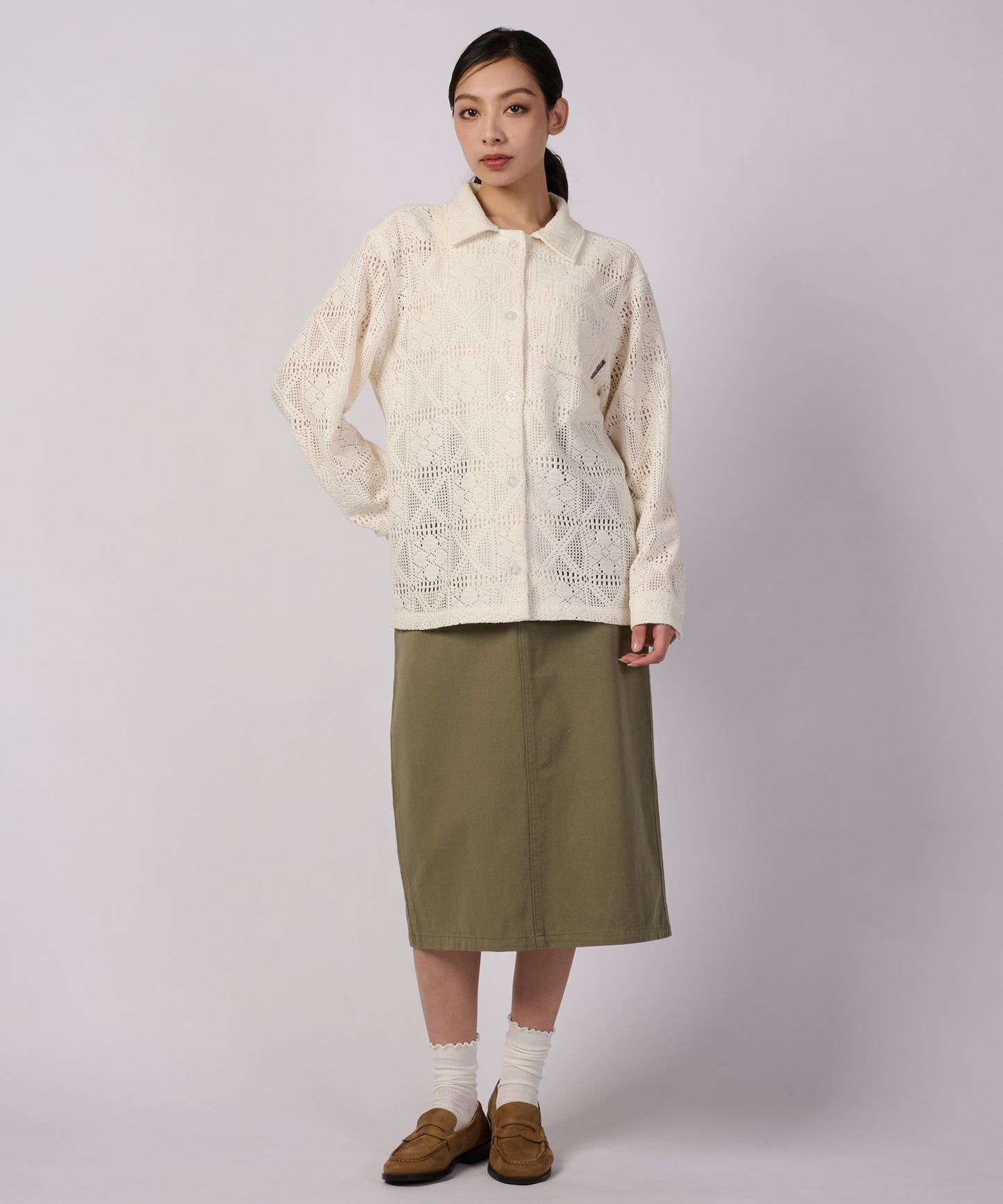 フローイ レース 長袖シャツ/FLOWY LACE LS SHIRT