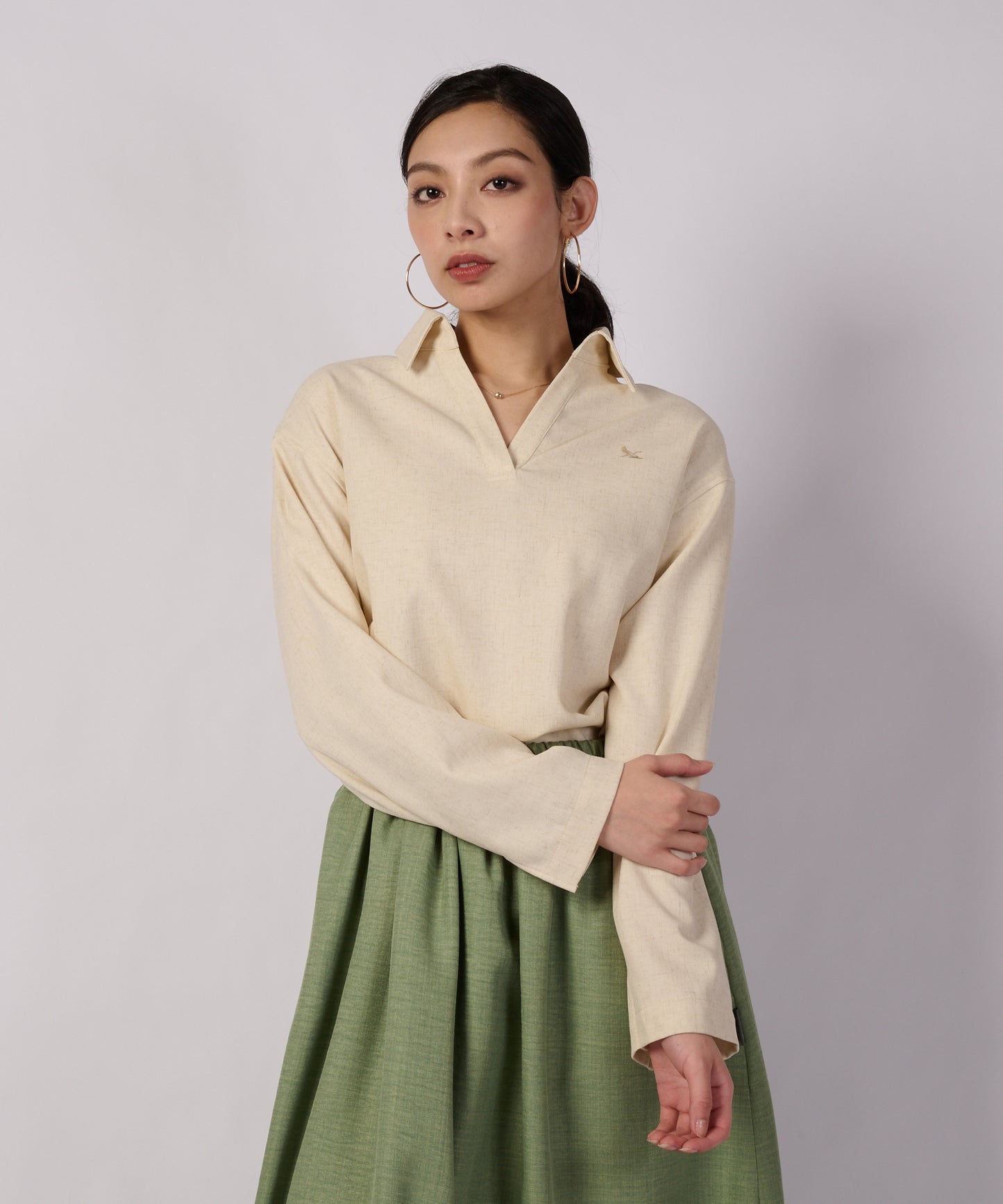 テクスチャード オープンカラーシャツ/TEXTURED OPEN COLLAR SHIRT