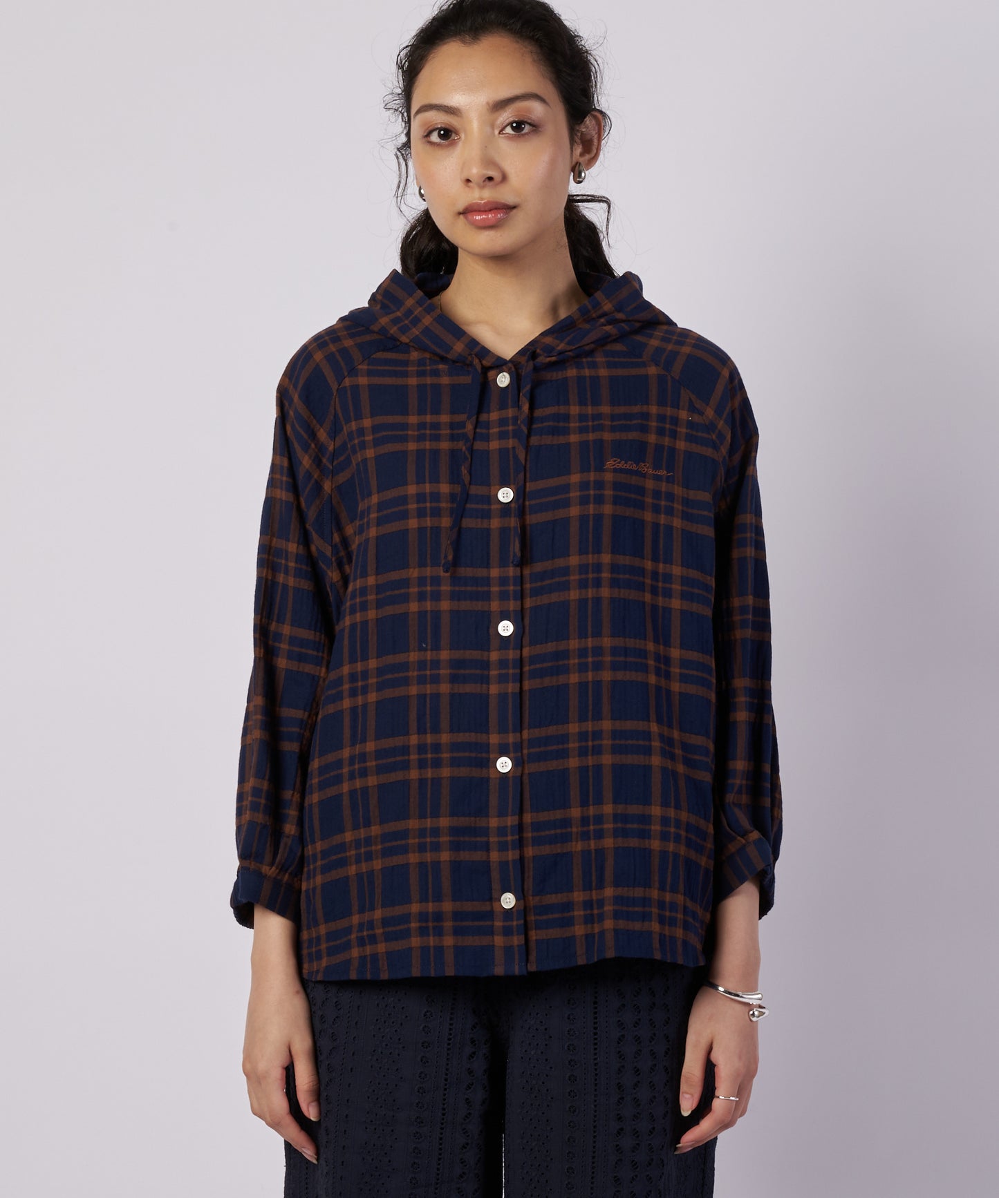 【予約】フーデッドチェック ブラウス/HOODED CHECK BLOUSE